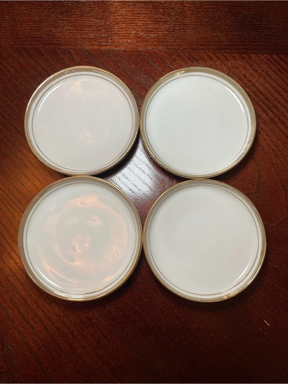 Set of 4 White Porcelain Coasters with Gold Trim by Royalton China Co,